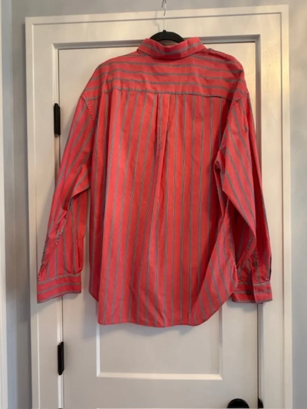 Banana Republic Men Large Relaxed-Fit Cotton poplin Orange Stripe Shirt EUC